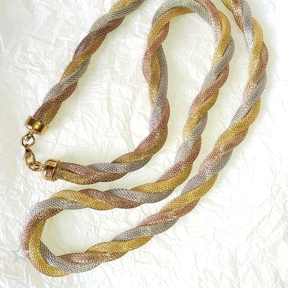 TRI-COLOR MESH TWISTED NECKLACE - 35" LONG